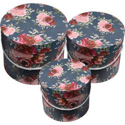Clayre & Eef Opbergdoos Set van 3  Ø 23x20 / Ø 20x17 / Ø 17x14 cm Roze Karton Rond Bloemen