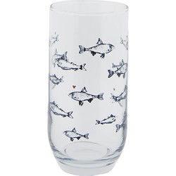 Clayre & Eef Waterglas  Ø 7x14 cm / 380 ml Transparant Glas Vissen Longdrinkglas