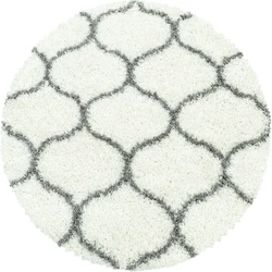 Azure Hoogpolig Crème / Grijs vloerkleed - Rond - 120 X 120 CM