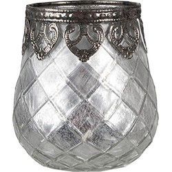 Clayre & Eef Theelichthouder Zilverkleurig Glas