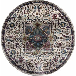 Tapijtenloods Picasso Rosa Vintage Rond Vloerkleed Creme / Multi Laagpolig- 160 CM ROND