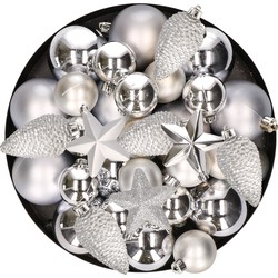 Kerstversiering kunststof kerstballen zilver 6-8-10 cm pakket van 68x stuks - Kerstbal
