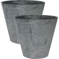 2x stuks plantenpot/bloempot in een natuursteen look Dia 27 cm en Hoogte 24 cm grijs - Plantenpotten