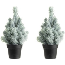 2x stuks kunstboom/kunst kerstboom groen met sneeuw 22 cm - Kunstkerstboom