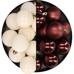 Kunststof kerstballen 6 cm - 24x stuks - wol wit en bruin - Kerstbal