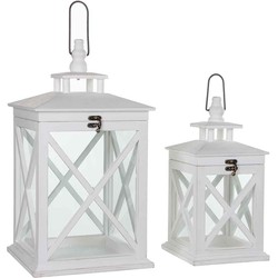 Mica Decorations lantaarn wit set van 2 grootste maat in cm: 24 x 24 x 46