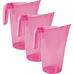 3x stuks waterkan/sapkan transparant/roze met inhoud 1.75 liter kunststof - Schenkkannen