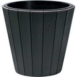 Prosperplast Plantenpot/bloempot Wood Style - buiten/binnen - kunststof - antraciet - D30 x H28 cm - Plantenpotten