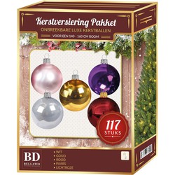 Gekleurde kerstballen pakket 117-delig voor 150 cm boom - Kerstbal