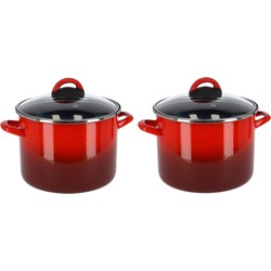Set van 2x stuks rvs rode kookpan/pan met glazen deksel 20 cm 4,8 liter - Kookpannen