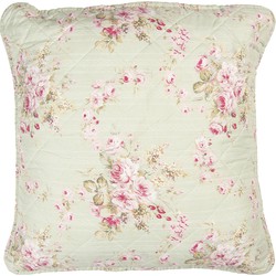 Clayre & Eef Kussenhoes  50x50 cm Groen Roze Polyester Katoen Vierkant Bloemen Sierkussenhoes