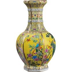 Fine Asianliving Chinese Vaas Porselein Bloemen Vogels Geel D19xH32cm