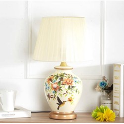 Fine Asianliving Chinese Tafellamp Porselein Wit Kolibrie Handgemaakt