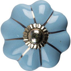 Clayre & Eef Deurknop Blauw Goudkleurig Keramiek