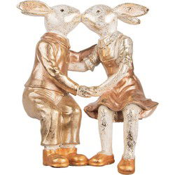 Clayre & Eef Decoratie Beeld Konijnen Beige Roze Kunststof