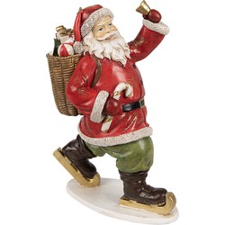 Clayre & Eef Beeld Kerstman 14x11x20 cm Rood Polyresin Kerstdecoratie