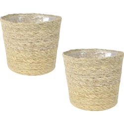 Set van 3x stuks plantenpot/bloempot van jute/zeegras diameter 26 cm en hoogte 23 cm creme beige - Plantenpotten