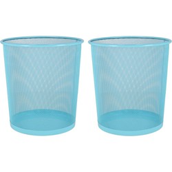 Gerimport Prullenmand - 2x - blauw - 9L - metaal - Prullenmanden