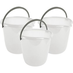 3x stuks witte schoonmaakemmers/huishoudemmers 10 liter van dia 28 cm - Emmers