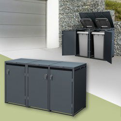 3-bins afvalbak tot 240L 200x80x116,3 cm gemaakt van staal in antraciet ML design