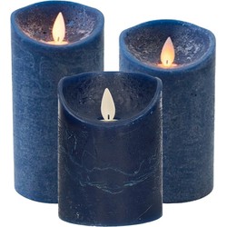 Set van 3x stuks Donkerblauwe Led kaarsen met bewegende vlam - LED kaarsen