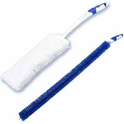 2- Delige verwarming/radiator schoonmaakset - flexibel - blauw/wit - microvezel borstel - Radiator borstel 60 cm - plumeaus