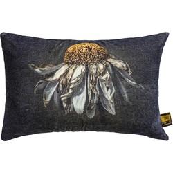 PTMD Hava Black cotton velvet cushion daisy flower L