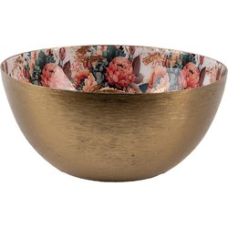 Clayre & Eef Kandelaar Ø 14x6 cm Goudkleurig Wit Metaal Bloemen