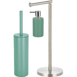 Spirella Badkamer accessoires set - WC-borstel/zeeppompje/rollenhouder - groen - Badkameraccessoireset