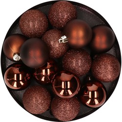 Cosy & Trendy Kerstballen - 12x - donkerbruin - mat/glans/glitter - Kerstbal