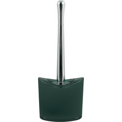 MSV Toiletborstel in houder/wc-borstel Aveiro - PS kunststof/rvs - donkergroen/zilver - 37 x 14 cm - Toiletborstels