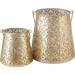 Deco by Boltze Windlichtjes - 2x - goudkleurig - metaal - Windlichten