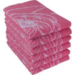 DoubleDry Luxe Keukendoek -  6 stuks - 50x50 - bloem - roze