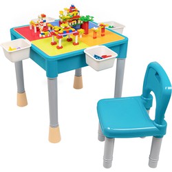 Decopatent® - Kindertafel met 1 Stoeltje - Speeltafel met bouwplaat en vlakke kant - 4 Bakjes - Geschikt voor Lego® Bouwstenen