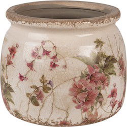Clayre & Eef Bloempot  Ø 12x10 cm Beige Roze Keramiek Bloemen Bloempot Binnen