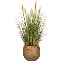 Emerald Kunstplant - groen gras 45 cm - okergeel bloempot keramiek - Kunstplanten