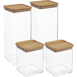 Voedsel bewaren keuken voorraadpotten set 4x stuks - kunststof/bamboe - Voorraadpot