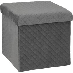 Atmosphera Poef/hocker/voetenbankje - opbergbox - fluweel donkergrijs - PO/MDF - 31 x 31 x 31 cm - Poefs