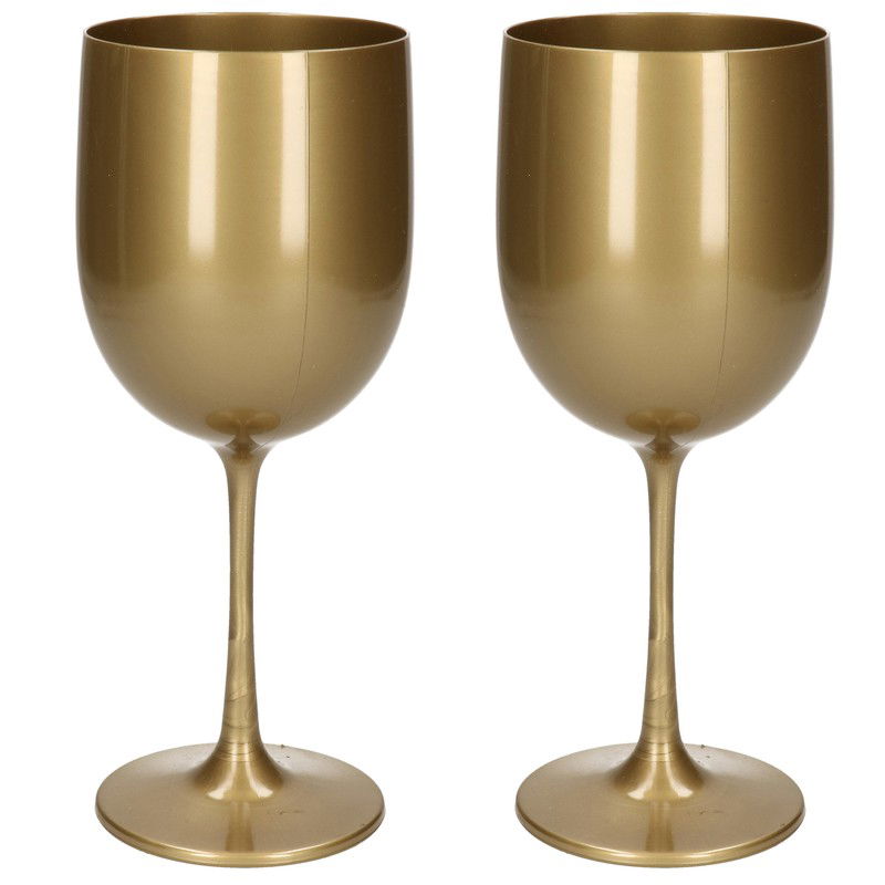 Wijnglas - 2x - onbreekbaar - goud - kunststof - 480 ml - wijnglazen - Wijnglazen - 