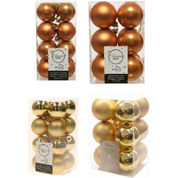 Kerstversiering kunststof kerstballen mix goud/ cognac bruin 4 en 6 cm pakket van 80x stuks - Kerstbal