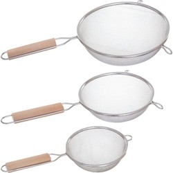 Secret de Gourmet Keukenzeefjes - 3x - 11,5-15-20 cm - RVS - zeefjes - Keukenzeefjes