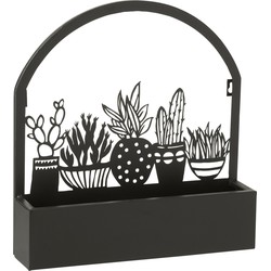 J-line - Wanddeco/bloempot Cactus Metaal Zwart - 38x7.5x39.5cm