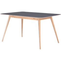 Stafa table houten eettafel whitewash - met linoleum tafelblad nero - 140 x 90 cm