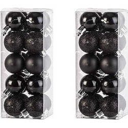 40x Kunststof kerstballen glanzend/mat/glitter zwart 3 cm kerstboom versiering/decoratie - Kerstbal