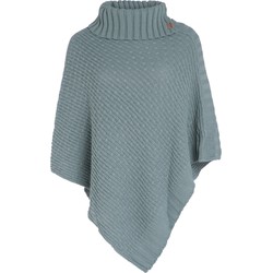 Knit Factory Nicky Gebreide Dames Poncho - Stone Green - One Size - Met opstaande kraag