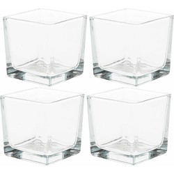 5x Decoratie theelichten/waxinelichten houder 8 x 8 cm vierkant glas - Waxinelichtjeshouders