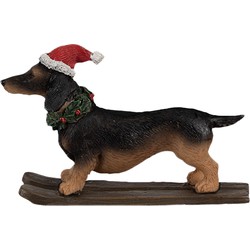 Clayre & Eef Kerstdecoratie Beeld Hond Teckel 10x3x7 cm Bruin Kunststof