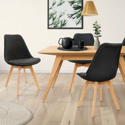 Eetkamerstoelen Set van 4 Zwart Linnen Bekleding met Houten Poten ML-Design