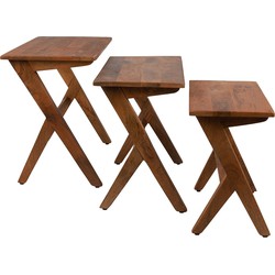 Clayre & Eef Bijzettafel Set van 3  54x35x51 cm Bruin Hout Rechthoek Sidetable