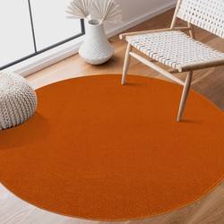 Tapijtenloods Uni Rond Effen Laagpolig Vloerkleed Modern Oranje- 120 CM ROND